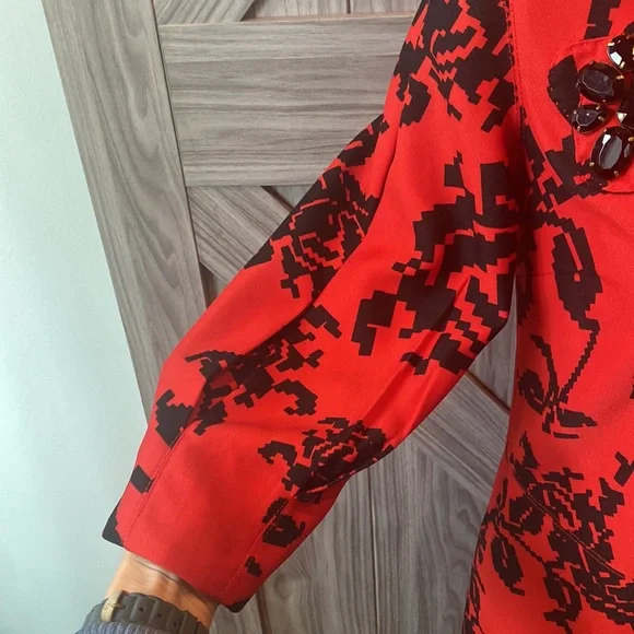 💄💃 Gorgeous vintage dress with billowy sleeves and black crystal appliqués EUC - Picture 6 of 11